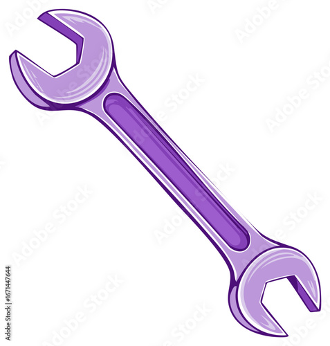 Single purple wrench isolated on white background for repair and mechanics