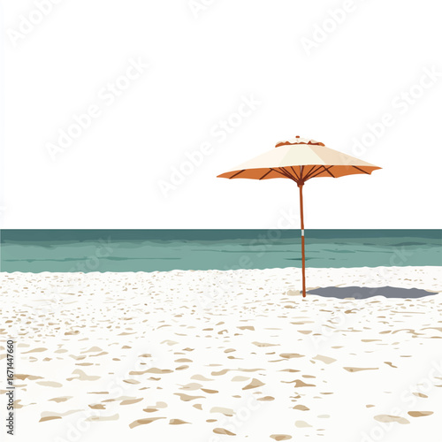a quiet beach with single umbrella