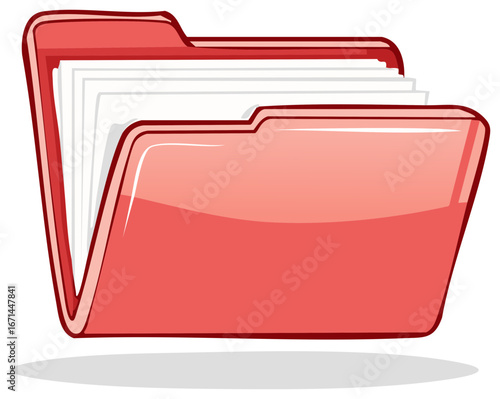 Red Folder with Documents Cartoon Illustration Containing Files and Paperwork Information