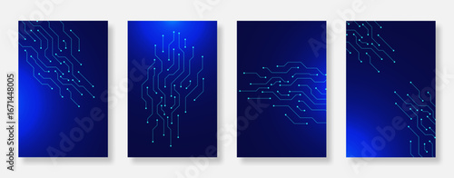Futuristic poster background set with electronic circuit board texture. Suitable for book cover template, banner, flyer, music and technology design concept