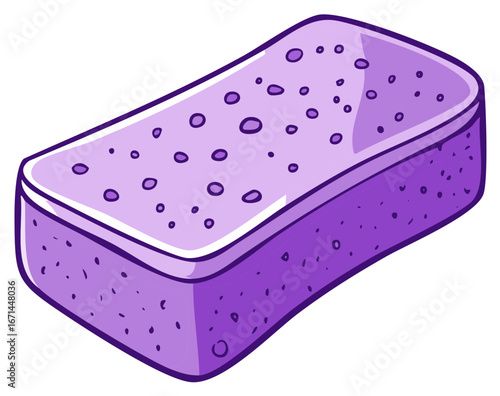Cartoon purple sponge vector illustration for cleaning and hygiene promotion