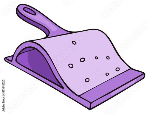 Vibrant purple dustpan essential household cleaning equipment graphic