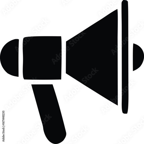 Bold silhouette of a megaphone communicating a loud announcement or warning symbolizing public address and attention grabbing