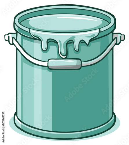 Paint Bucket Filled with Light Blue Color with Dripping Paint Cartoon Style Vector Illustration