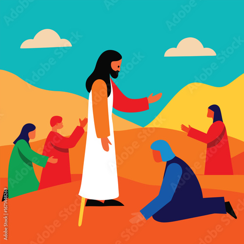 Jesus healing ten lepers desert biblical Christian miraculous healing illustration