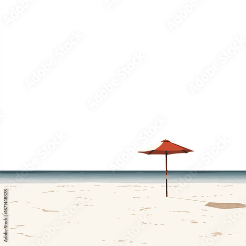 a quiet beach with single umbrella