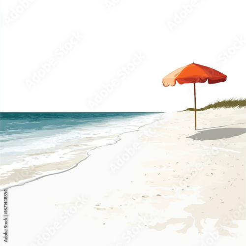 a quiet beach with single umbrella