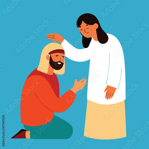 Jesus healing a blind man gentle miraculous biblical Christian compassion artwork
