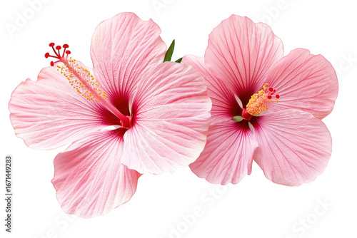 Two delicate pink hibiscus flowers isolated on transparent background
