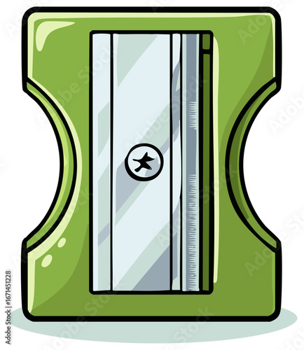 Green Cartoon Pencil Sharpener Illustration Isolated School Tool Stationery Design