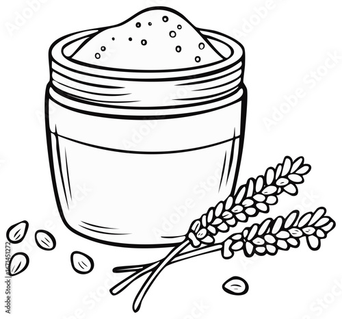 Jar of Flour with Wheat Stalks Illustration Food Ingredient Grain Flour Seed Cooking Baking Recipe Isolated
