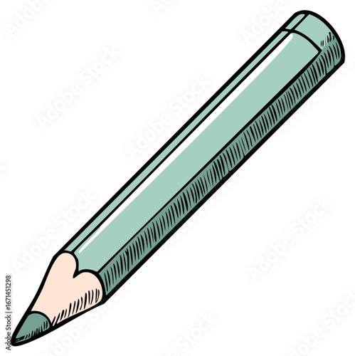 Simple Green Pencil Drawing with Sharp Point and Wood Shavings