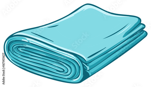 Neatly Folded Blue Fabric or Textile, Rolled Stack for Projects and Soft Goods