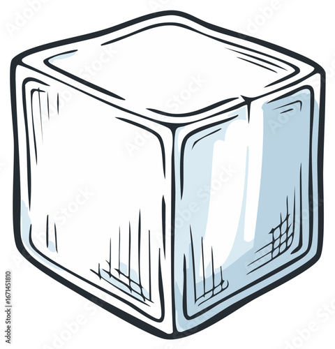 Hand-drawn illustration of a single ice cube