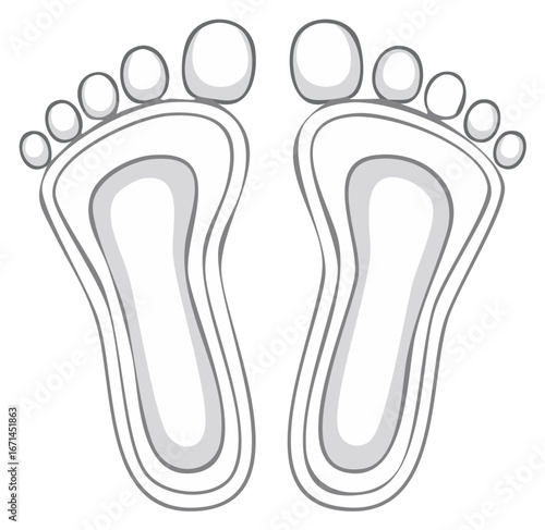 Monochrome line art illustration of human footprints or bare feet soles