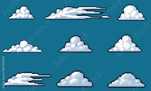 Pixel Art Cloud Pack : Various Weather Elements for Game Design Assets.