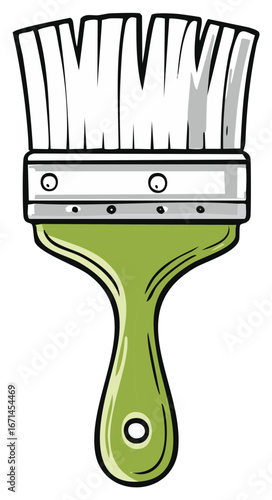Cartoon style illustration of a house painter's brush with a green handle