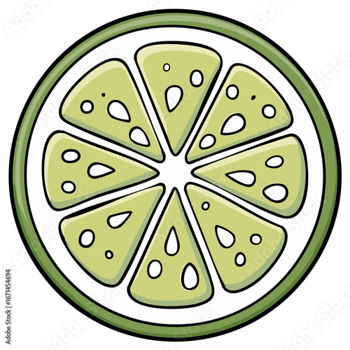 Stylized green lime fruit slice cross section with bold lines and inner segments