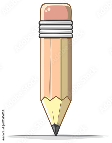 Sharpened yellow cartoon pencil with pink eraser illustration