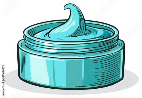 Open Jar of Teal Cream Container for Skincare, Beauty, or Healthcare Illustration in Cartoon Style