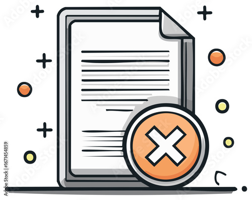 Canceled document or rejected file icon with an X mark symbol for failure or error