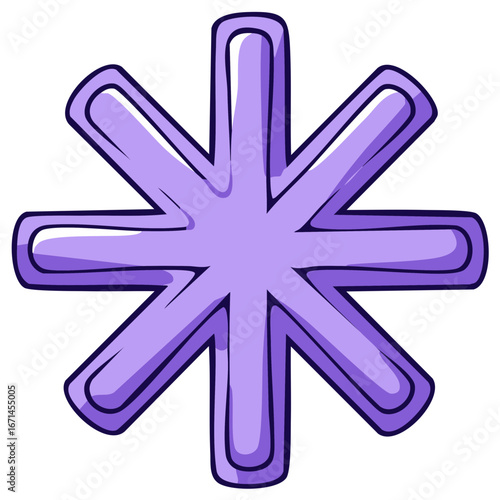 Glossy purple asterisk symbol in a fun cartoon style illustration
