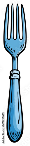 Blue Cartoon Fork Utensil for Eating Food Dining Table and Kitchen Cooking Silverware