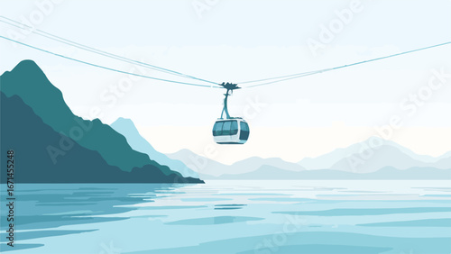 Cable car and Rocky cliff mountain landscape