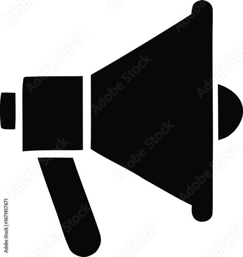 Bold black megaphone silhouette communicating loudly amplifying announcing news information message announcement broadcast public speaking