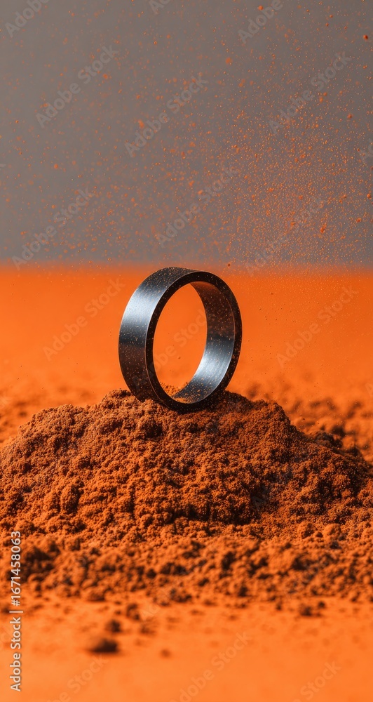 Fototapeta premium Dark ring on a mound of orange powder
