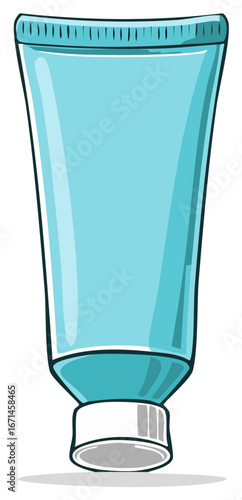 Clean blue cosmetic tube with white cap and textured rim isolated for beauty and skincare