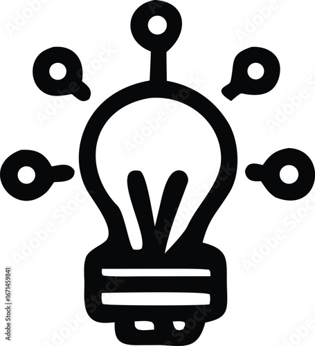 Conceptual icon representing a bright idea or innovation connected to a network of information and knowledge