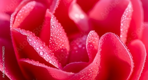 Red Flower with Dew Drops Close Up.