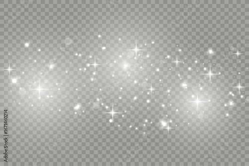 Cosmic light dust swirls across a transparent background, filled with twinkling stars and glowing particles. The design feels endless and celestial. Great for sci-fi art.