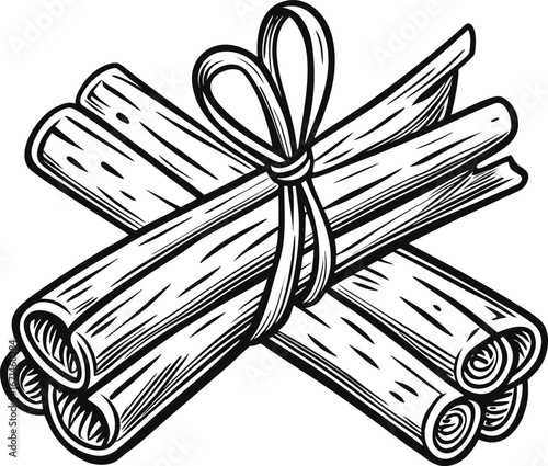 Line Art of Cinnamon Sticks Tied with Ribbon