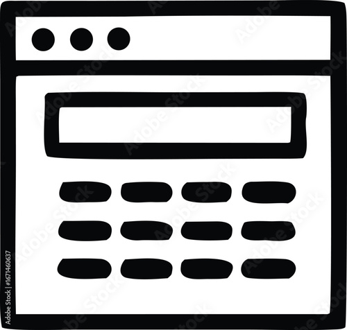 Hand-drawn calculator interface icon symbolizing digital math and online calculations for web and app design