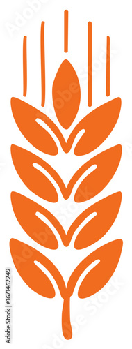 Orange Wheat Plant Illustration, Isolated on White Background, Symbol of Farming