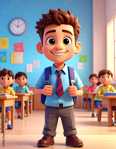 Smiling boy in classroom illustration