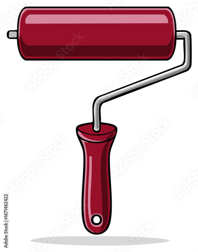 Glossy Red Paint Roller Vector Graphic for DIY and Professional Painting Needs