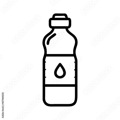Icon Plastic water bottle with drop symbol in minimalist outline style  