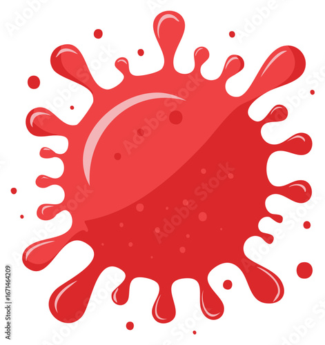 Red Ink Splash: Abstract Liquid Stain with Droplets and Graphic Design Accents