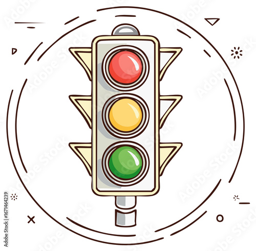 Traffic Lights Semaphore Icon Outline Cartoon Style Red Yellow Green