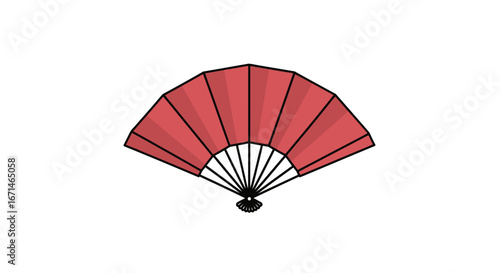 Elegant red Japanese folding hand fan illustration isolated on a white background, representing traditional Asian culture and art