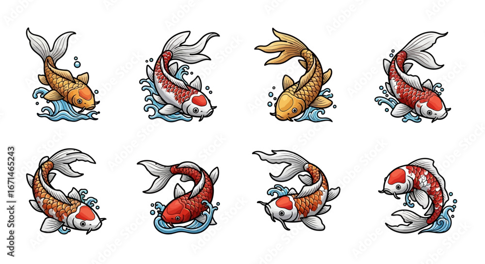 Obraz premium Collection of Colorful Koi Fish Illustrations