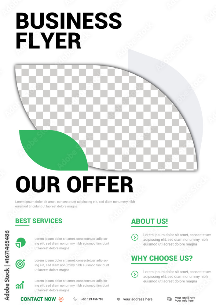 Fototapeta premium Modern Business Flyer Template Design in Green and White for Corporate Marketing Promotion