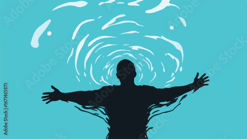Silhouette Man in Whirlpool