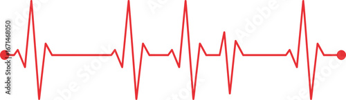A vibrant red electrocardiogram heartbeat line graph representing a healthy human pulse isolated on transparent background