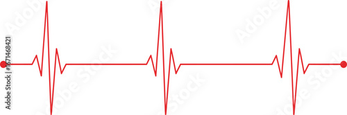 A simple red electrocardiogram waveform representing heartbeats or vital signs isolated on transparent background