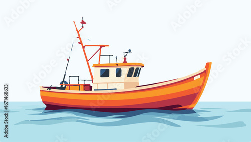 Fishing Boat Floating on Calm Sea