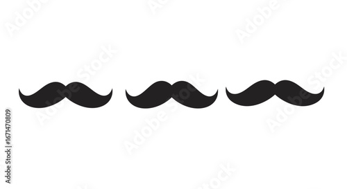 Three classic black mustache shapes displayed in a horizontal row against a clean white background creating a simple yet iconic graphic silhouette